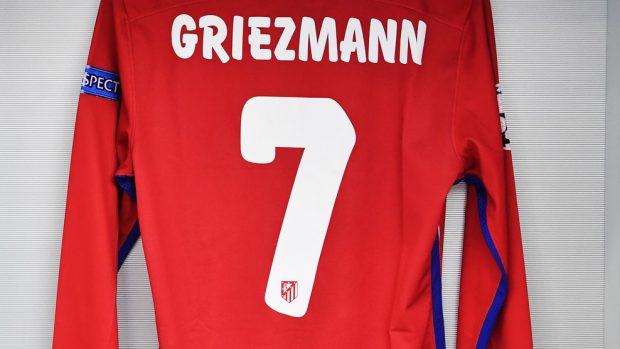 MILAN, ITALY - MAY 28: The shirt of Antoine Griezmann of Atrhletico Madrid is seen in the dressing room prior the UEFA Champions League Final match between Real Madrid and Club Atletico de Madrid at Stadio Giuseppe Meazza on May 28, 2016 in Milan, Italy. (Photo by Stuart Franklin - UEFA/UEFA via Getty Images)