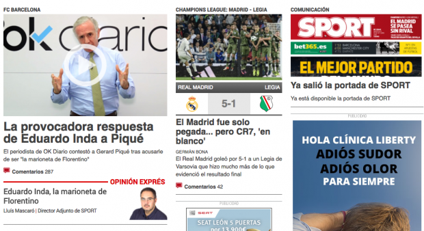 Captura de la web del diario Sport. 