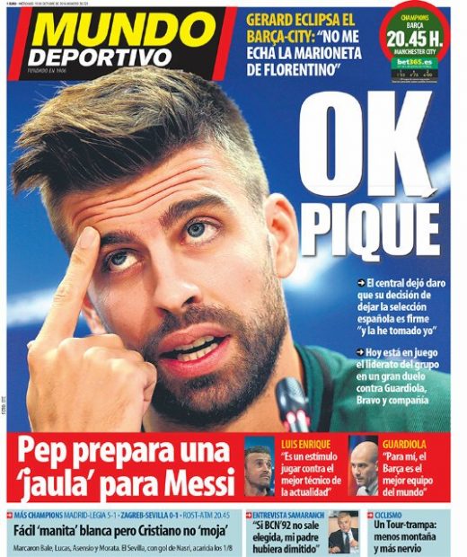 La portada de Mundo Deportivo del miércoles 19 de octubre. 