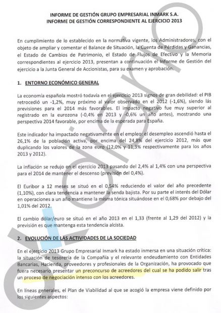 Preconcurso de acreedores en Inmark.