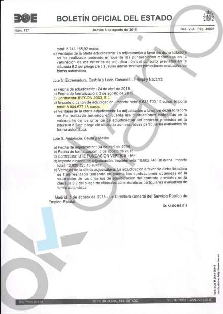 Adjudicación a Ibecón 2003 por 6,8 millones de euros.