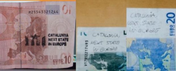 La última ocurrencia separatista: inundar Europa con billetes de euro marcados con esteladas