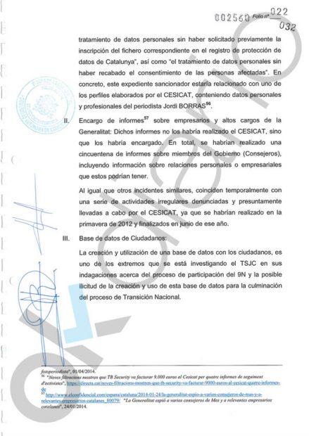 La Guardia Civil revela que el CNI catalán hizo listados de empresarios favorables y contrarios al 1-O