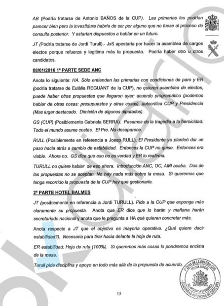 El manuscrito del número 2 de Junqueras también implica en el golpe del 1-0 a la plana mayor de la CUP